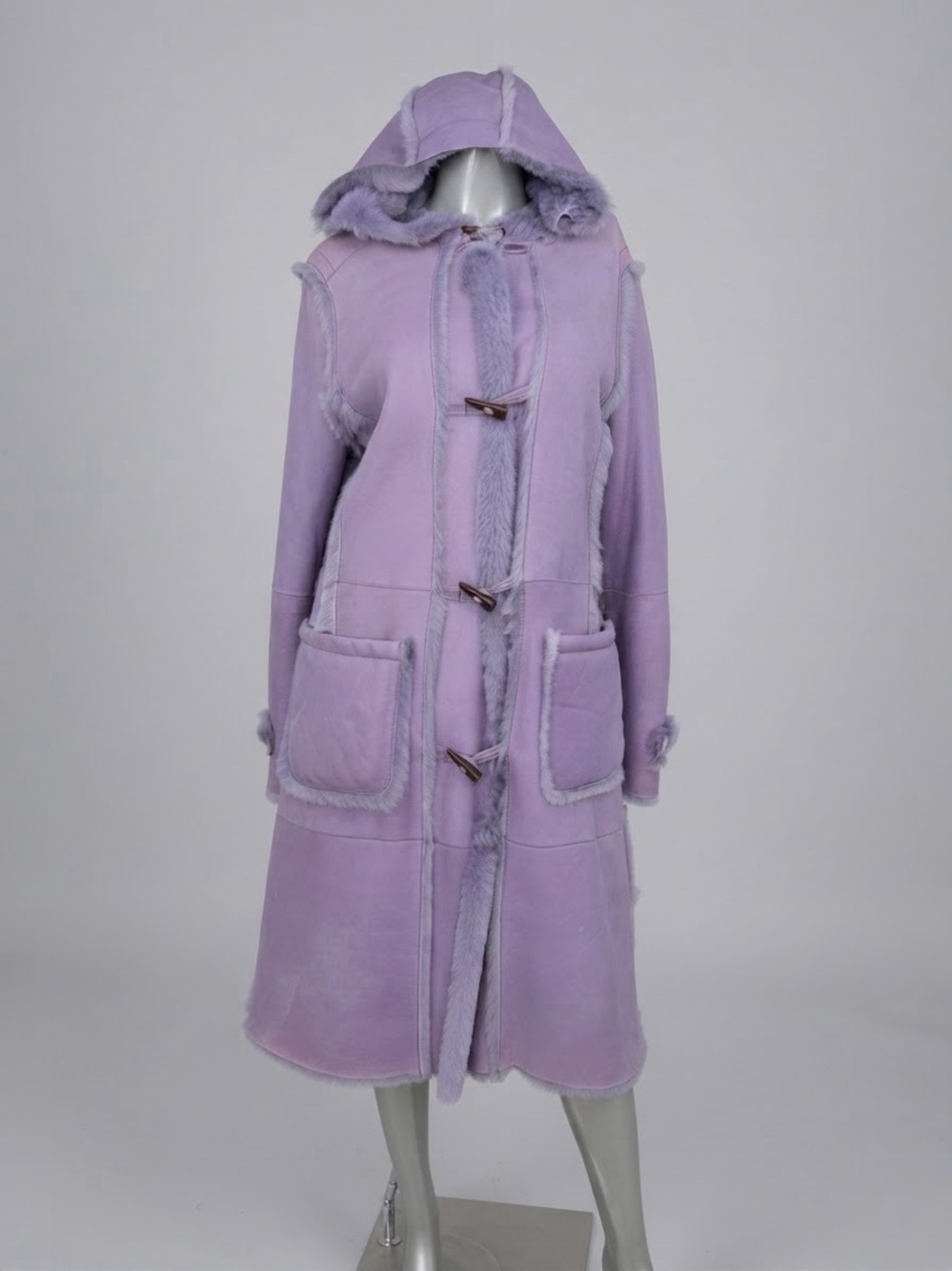 Escada Sport Lambskin Shearling Coat 36 Purple Hooded Toggle Made Germany